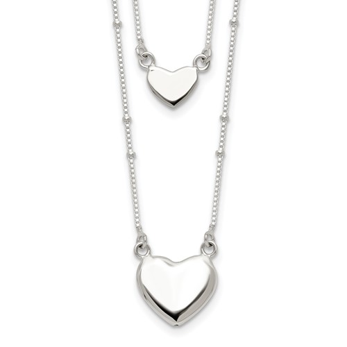 Sterling Silver Polished 2-Strand Heart Dangle Necklace, 18"