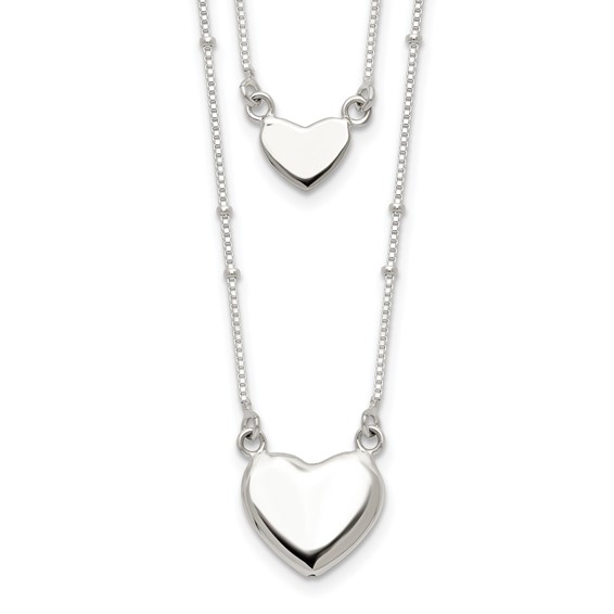 Sterling Silver Double Strand Heart Necklace