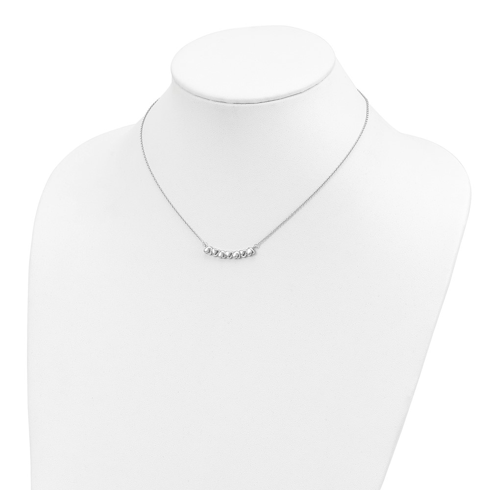 Sterling Silver Rhodium-plated w/2in ext Heart Bar Necklace (QG4363-16)