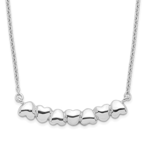 Sterling Silver Rhodium-plated Heart Bar Necklace with 2 Inch Extension, 16"