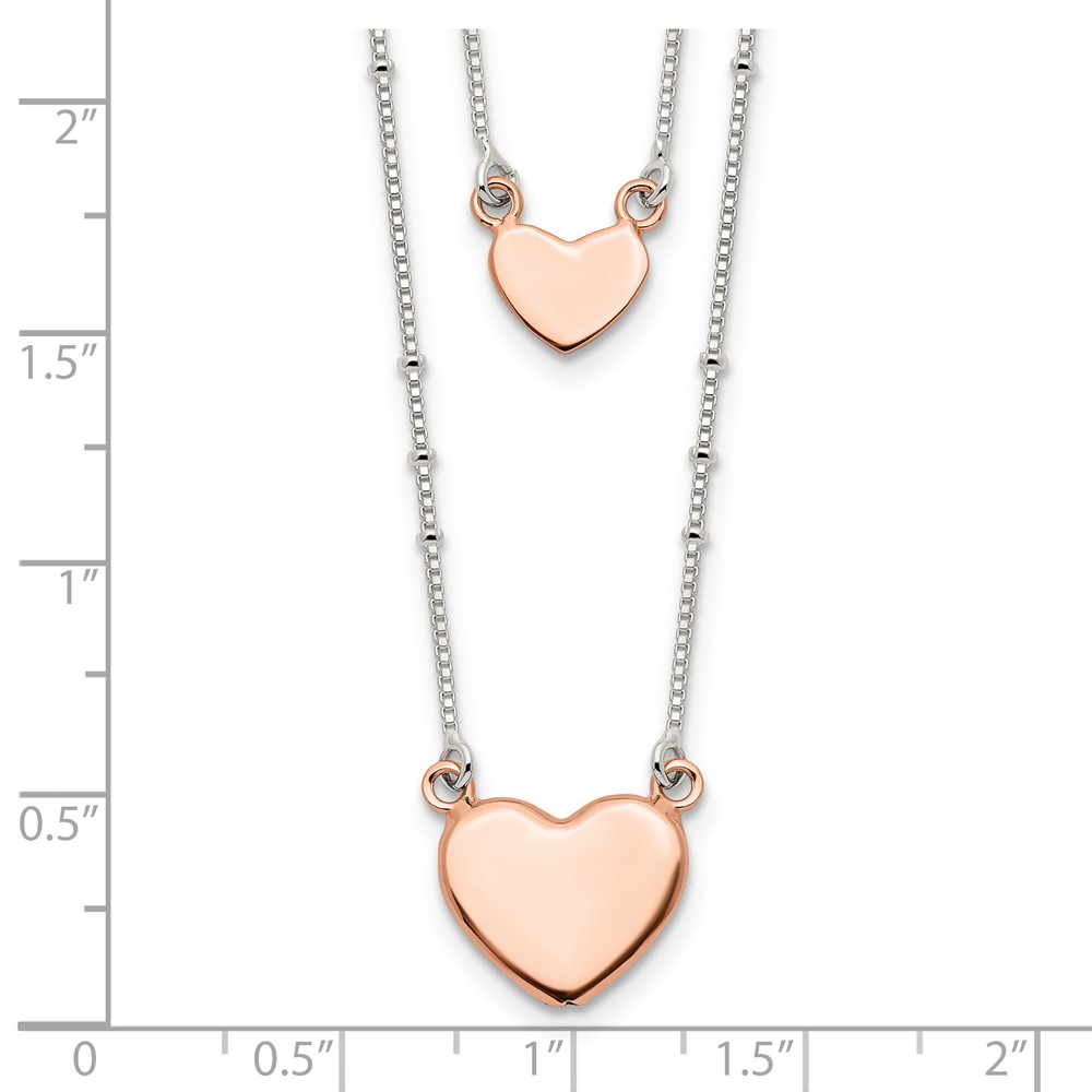 Sterling Silver Rose-tone 2-Strand Heart Dangle Necklace (QG4366-18)
