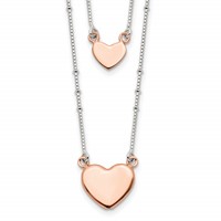 Sterling Silver Rose-tone 2-Strand Heart Dangle Necklace - 18in view 1