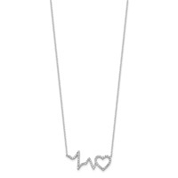 Sterling Silver Polished CZ Heartbeat Necklace, 18" view 2