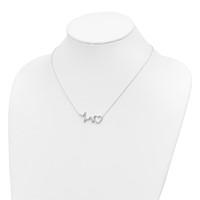 Sterling Silver Polished CZ Heartbeat Necklace, 18" view 3