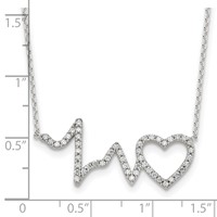 Sterling Silver Polished CZ Heartbeat Necklace, 18" view 4