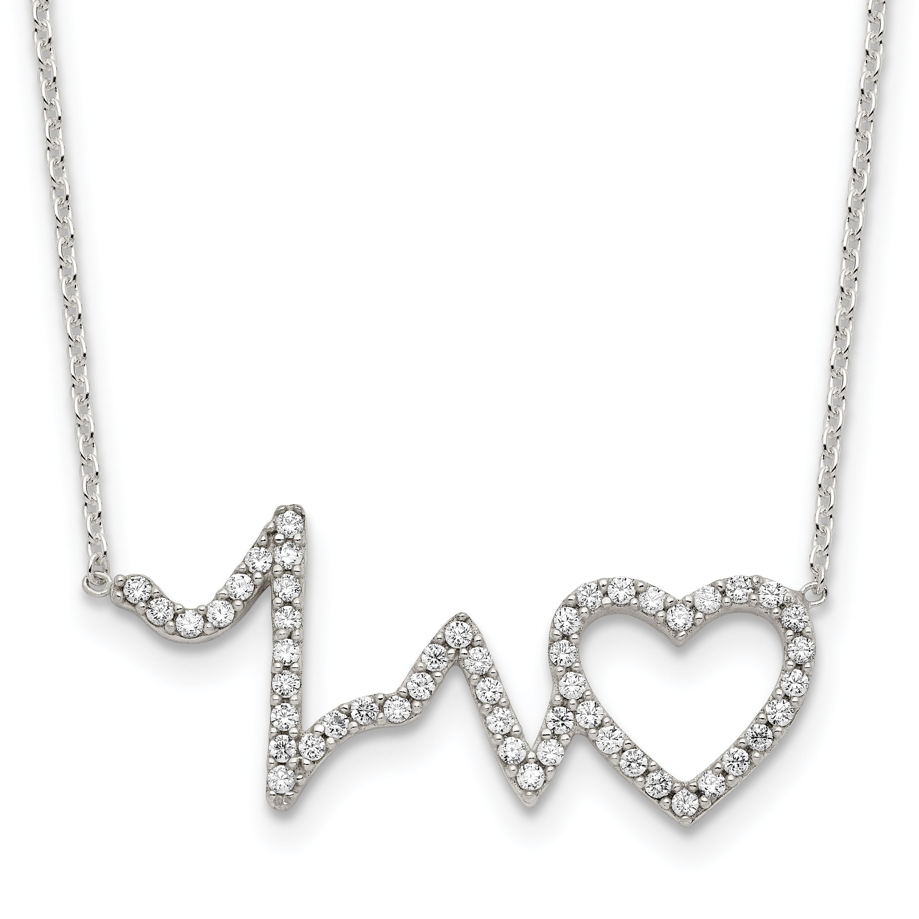 Sterling Silver Polished CZ Heartbeat 18in Necklace (QG4367-18)