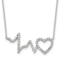 Sterling Silver Polished CZ Heartbeat Necklace, 18" view 1