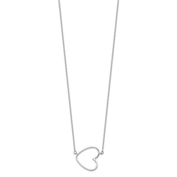 Sterling Silver Rhodium-plated 16in w/2in ext. Heart Necklace
