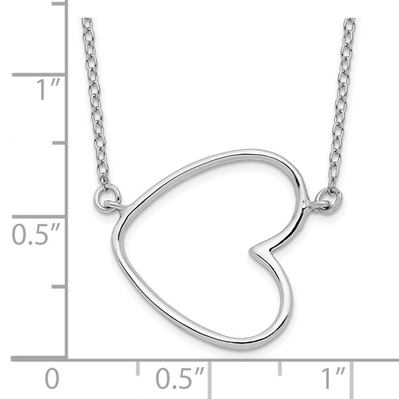 Sterling Silver Rhodium-plated 16in w/2in ext. Heart Necklace