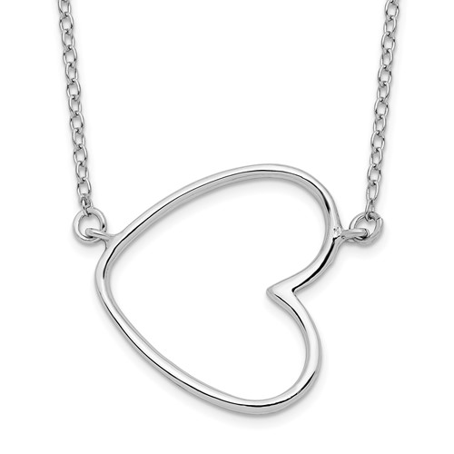 Sterling Silver Rhodium-plated Heart Necklace with 2 Inch Extension, 16"