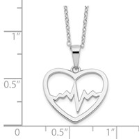 Sterling Silver Rhodium-plated Heartbeat in Heart Necklace with 2 Inch Extension, 16" view 4