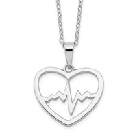 Sterling Silver Rhodium-plated Heartbeat in Heart Necklace with 2 Inch Extension, 16" view 1
