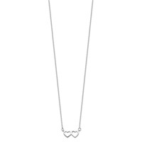 Sterling Silver Rhodium-plated Polished Double Linked Heart Necklace with 2 Inch Extension, 16" view 2