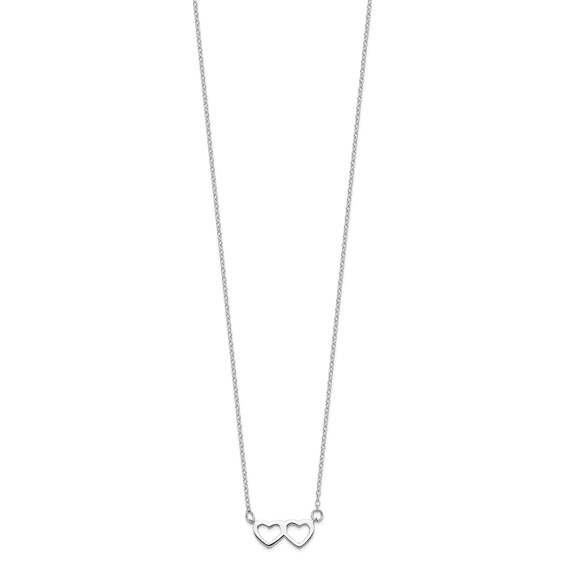 Sterling Silver Rhodium-plated Polished Double Linked Heart 16 inch Necklace with 2 inch extension