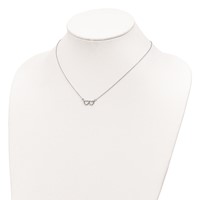 Sterling Silver Rhodium-plated Polished Double Linked Heart Necklace with 2 Inch Extension, 16" view 4