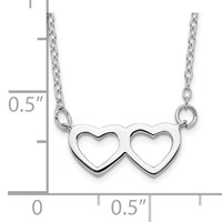Sterling Silver Rhodium-plated Polished Double Linked Heart Necklace with 2 Inch Extension, 16" view 5
