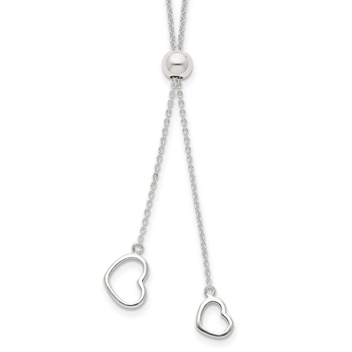 Sterling Silver Polished 2-Heart Adjustable Up to Necklace, 19.5"