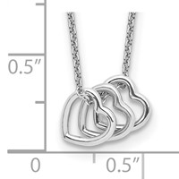Sterling Silver Rhodium-plated Polished 3-Heart Necklace, 18" view 4