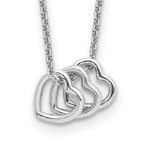 Sterling Silver Rhodium-plated Polished 3-Heart Necklace, 18" view 1