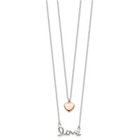 Sterling Silver Rose-tone Love and Heart Double Strand Necklace, 18" view 2