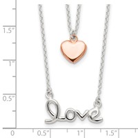 Sterling Silver Rose-tone Love and Heart Double Strand Necklace, 18" view 4