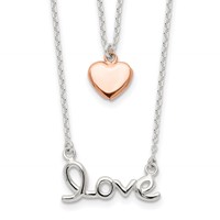 Sterling Silver Rose-tone Love and Heart Double Strand Necklace, 18" view 1