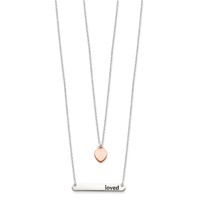 Sterling Silver Rose-tone Heart and Enameled Loved Bar Double Strand Necklace, 16" view 2