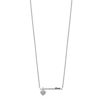 Sterling Silver Rhodium Plated Antiqued Love Bar Necklace with CZ Heart Dangle, 16" view 2
