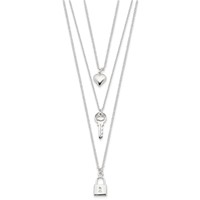 Sterling Silver Lock Heart Key 3-Strand 16 Inch Necklace view 2