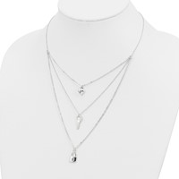 Sterling Silver Lock Heart Key 3-Strand 16 Inch Necklace view 3