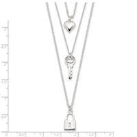Sterling Silver Lock Heart Key 3-Strand 16 Inch Necklace view 4