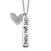 Sterling Silver Rhodium-plated Textured Heart Love You More Necklace, 18" view 1