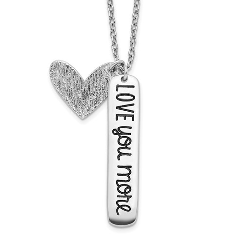 Sterling Silver Rhodium-plated Textured Heart Love You More Necklace, 18"