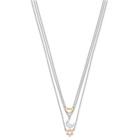Sterling Silver Rhodium-plated Gold-tone and Rose-plated Heart Moon Star of David 3-Strand Necklace, 16" view 2