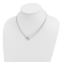 Sterling Silver Rhodium-plated Gold-tone and Rose-plated Heart Moon Star of David 3-Strand Necklace, 16" view 3