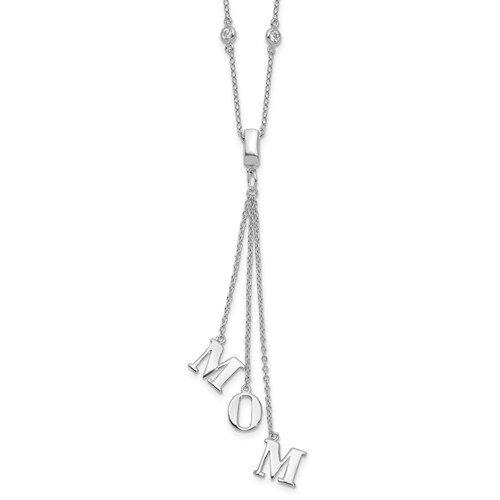 Sterling Silver Rhodium-plated CZ Mom with 2 Inch Extension Y-Necklace, 16"