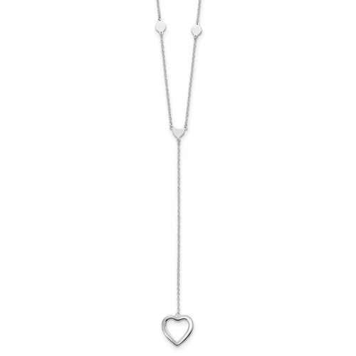 Sterling Silver Rhodium-plated Polished Hearts with 2 Inch Extension Y-Necklace, 16"