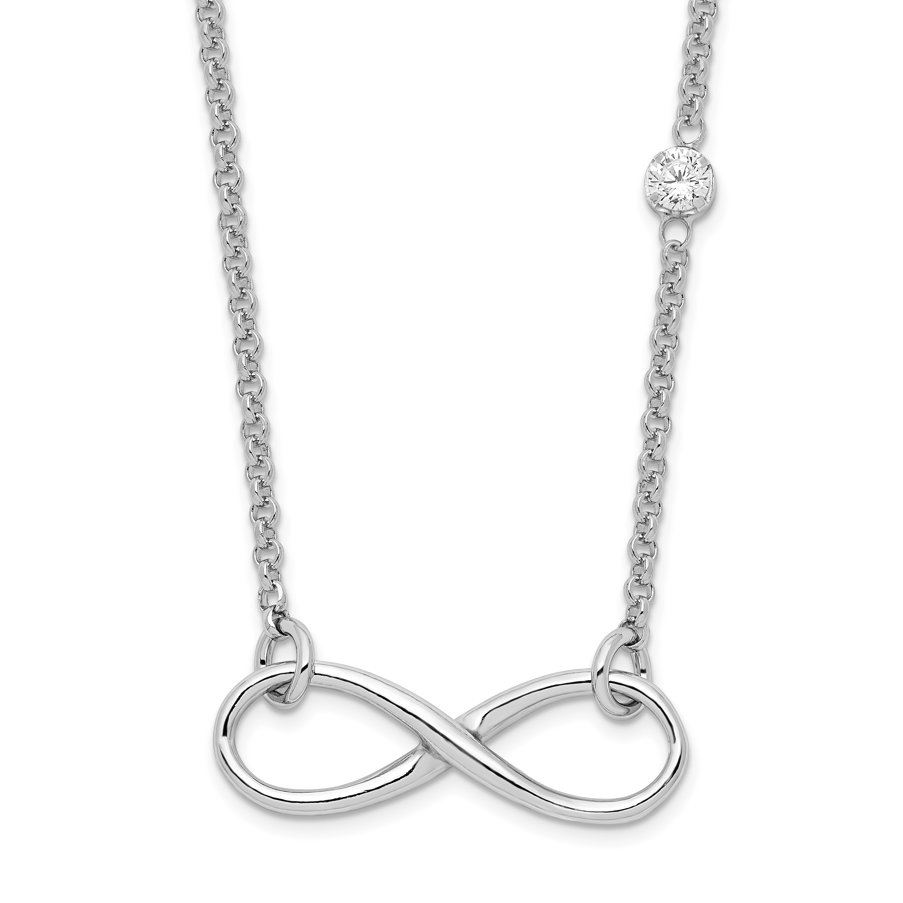 Sterling Silver Rhodium-plated CZ Infinity Knot Necklace (QG4395-18)