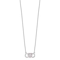 Sterling Silver Rhodium-plated Pink and Clear CZ Infinity Symbol Necklace with Heart, 16" view 2
