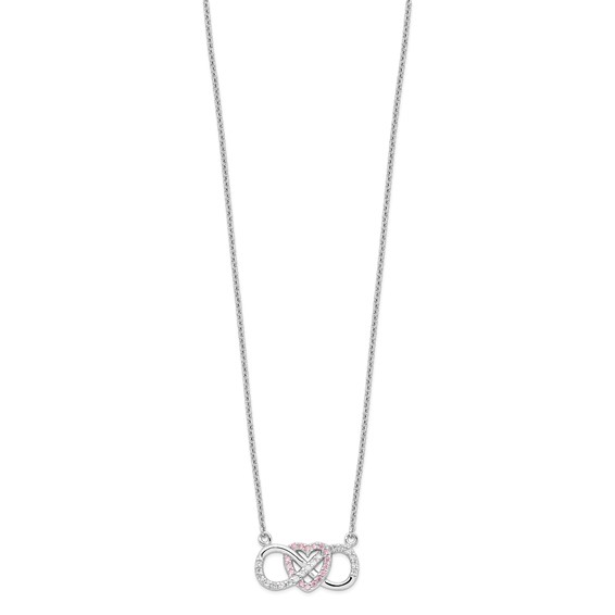 Sterling Silver Rhodium-plated w/CZ Heart w/Infinity Symbol Necklace