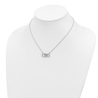 Sterling Silver Rhodium-plated Pink and Clear CZ Infinity Symbol Necklace with Heart, 16" view 3