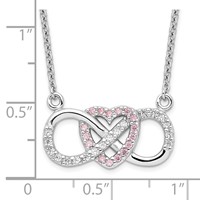 Sterling Silver Rhodium-plated Pink and Clear CZ Infinity Symbol Necklace with Heart, 16" view 4
