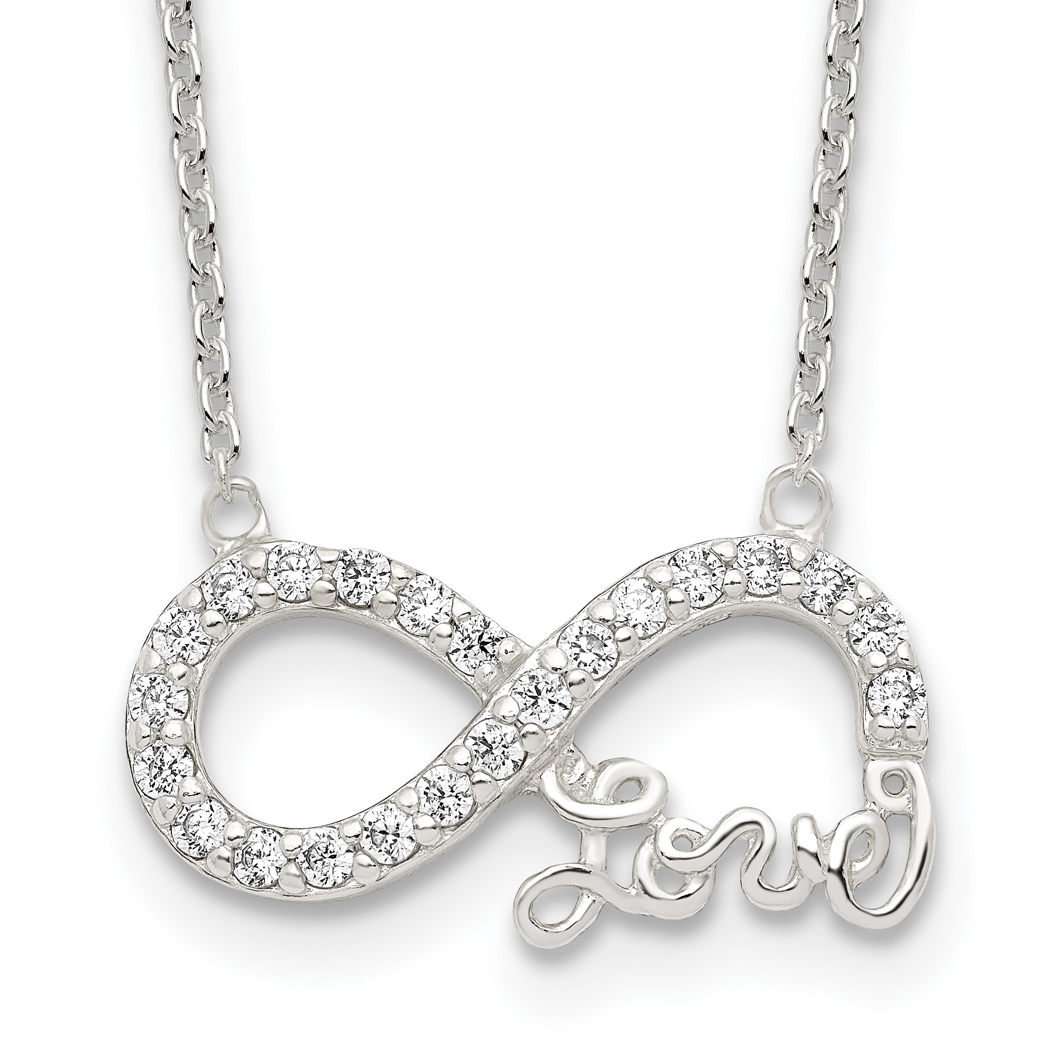 Sterling Silver Rhodium-plated CZ Infinity LOVE Necklace (QG4399-18)