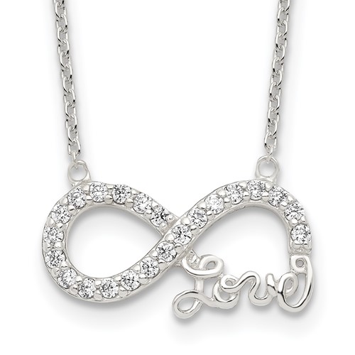 Sterling Silver Rhodium-plated CZ Infinity Love Necklace, 18"