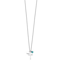 Sterling Silver Rhodium-plated Cross Necklace with Lab Created Blue Opal and Heart, 18" view 2