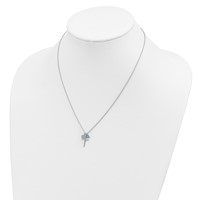 Sterling Silver Rhodium-plated Cross Necklace with Lab Created Blue Opal and Heart, 18" view 3
