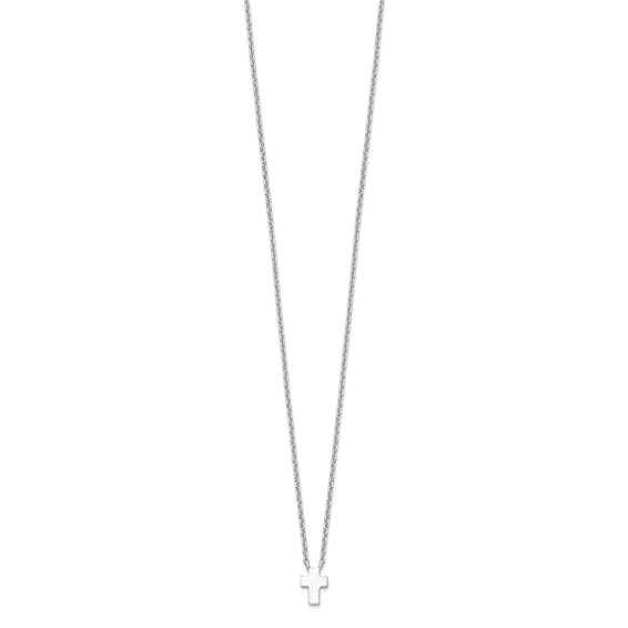 Sterling Silver Rhodium-plated w/2in ext. Polished Cross Necklace