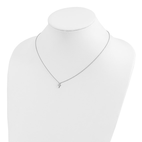 Sterling Silver Rhodium-plated w/2in ext. Polished Cross Necklace