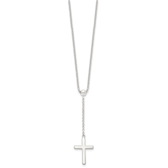 Sterling Silver Polished Cross Adjusts up to 23.5 inch Necklace