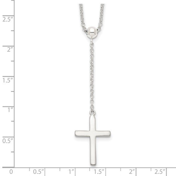 Sterling Silver Polished Cross Adjusts up to 23.5 inch Necklace